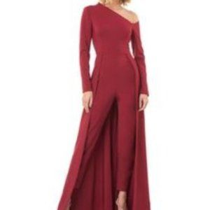 Kay Unger Arya Asymmetric Neck Walk-thru Jumpsuit - Red